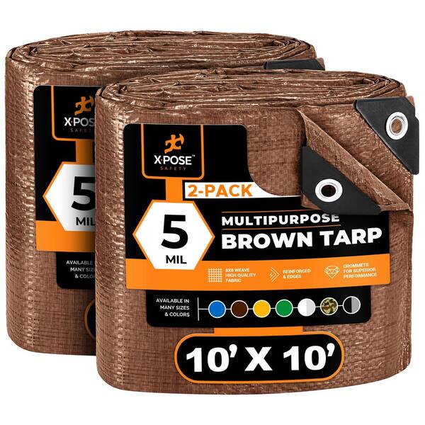 XPOSE SAFETY 10 ft. W x 10 ft. L Brown 5 Mil General Purpose Poly Tarp - (2-Pack) - Plastic