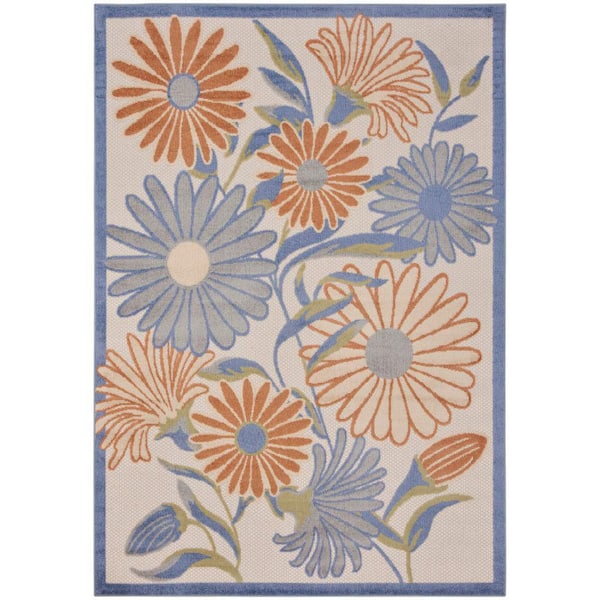 Nourison Aloha Beige Multicolor 6 ft. x 9 ft. Botanical Contemporary Indoor/Outdoor Area Rug