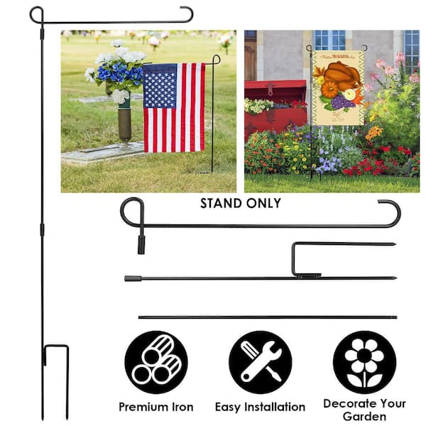 Garden Flag Stand Flagpole Weatherproof Wrought Iron Coated Yard Flag Party Banner Fits 11.8x17.7in Flag