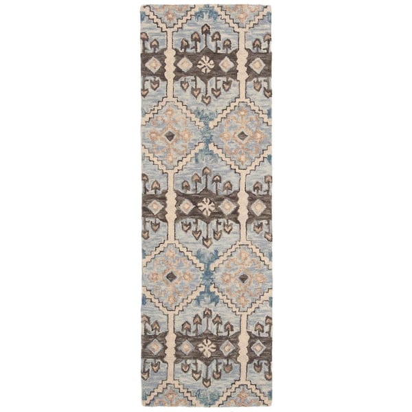 Aspen 2 ft. x 8 ft. Light Blue/Cream Geometric Runner Rug