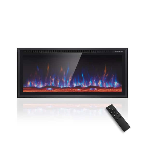 Black 42 in. Ultra-Narrow Wall Mounted and Built-In Freestanding Electric Fireplace