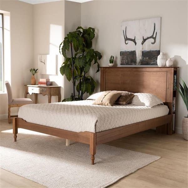 Brown Frame King Size Platform Bed, Durable Platform Bed for All Spaces, Space-Saving Modern Platform Bed