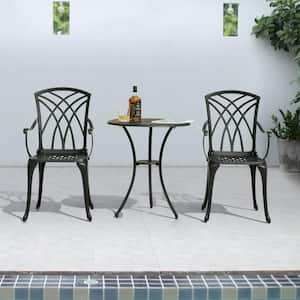 Black Cast Aluminum Patio Bistro Table Unit Furniture with Umbrella Hole for Patio Balcony (3-Piece),black