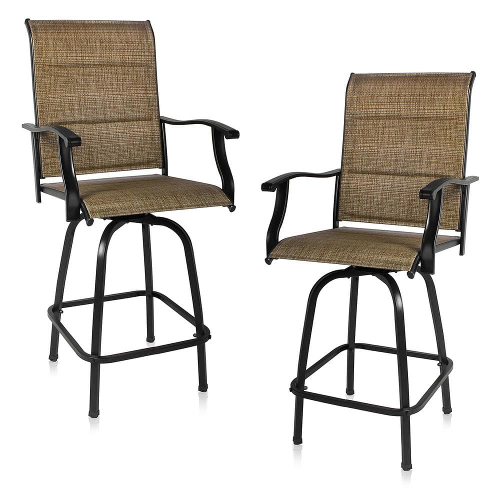 Bigroof Swivel Metal Frame Outdoor Bar Stools Padded Textilene High
