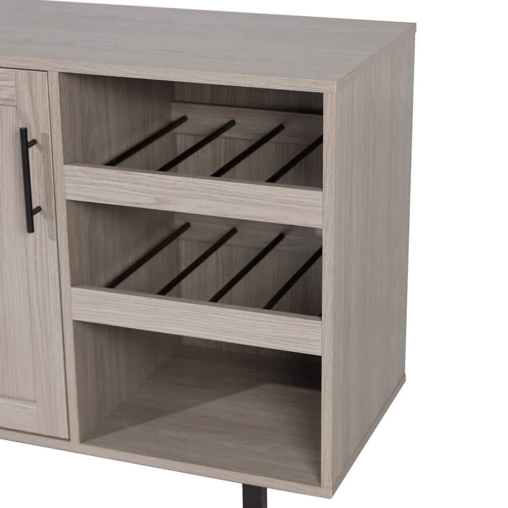 Gray Wood and Metal Bar Sideboard with Adjustable Shelf