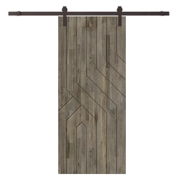 CALHOME 30 in. x 84 in. Weather Gray Stained Solid Wood Modern Interior Sliding Barn Door with Hardware Kit