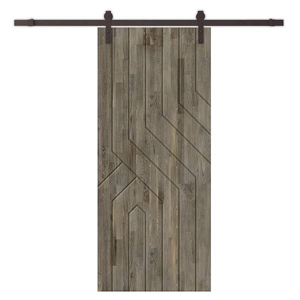CALHOME 36 in. x 96 in. Weather Gray Stained Pine Wood Modern Interior Sliding Barn Door with Hardware Kit