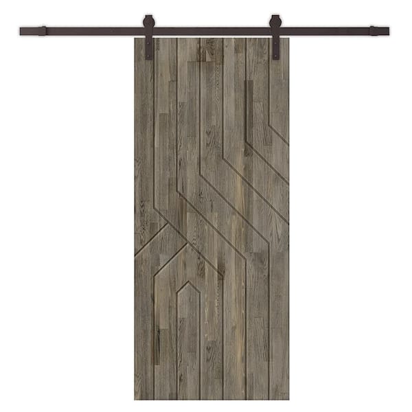 CALHOME 42 in. x 96 in. Weather Gray Stained Pine Wood Modern Interior Sliding Barn Door with Hardware Kit