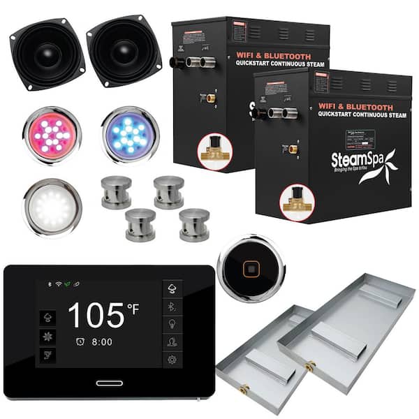 SteamSpa Black Series 24kW Steam Bath Generator with Continuous Steam Plus Quick Start Tech and Auto Drain in Brushed Nickel