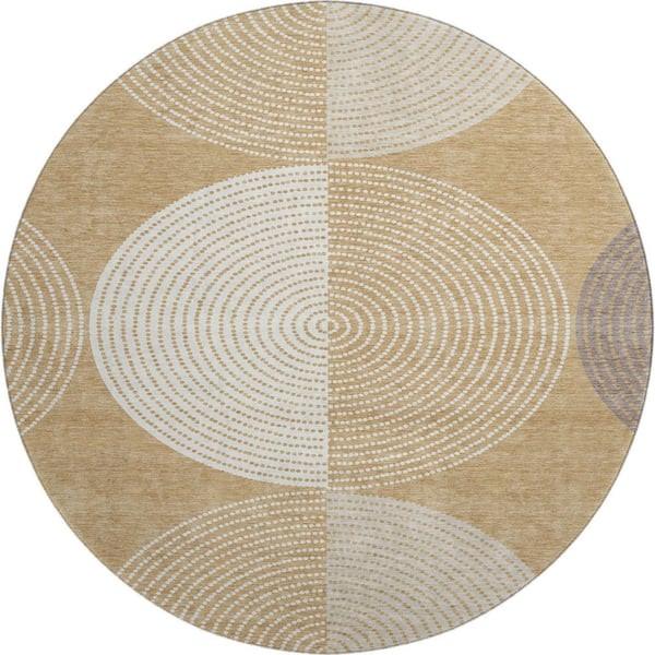 Mayfield Premium Machine Washable Abstract AMF2281 Gold 8 ft. x 8 ft. Round Rug
