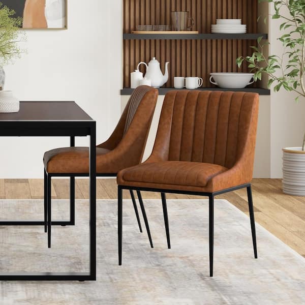 Melody Contemporary Dining Chair (Set of 2) in Distressed Tan Vegan Faux Leather