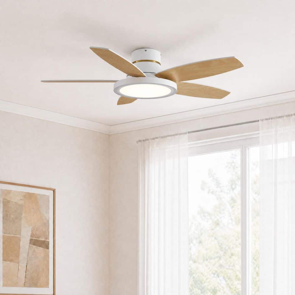 42 in. White Flush Mount Standard Ceiling Fan with Dimmable Integrated LED RGB Light with Remote and Wall Control price history on PriceWatchPro
