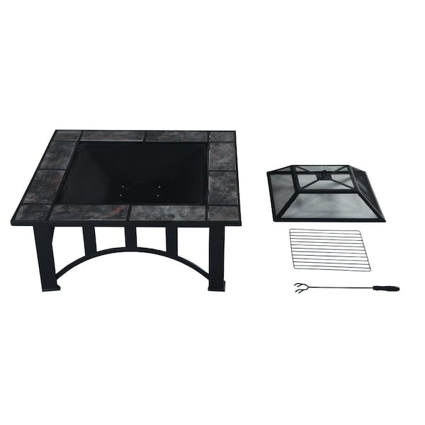 Wildaven 33 in. Fire Pits for Outside Wood Burning Square Marble Tile Fire Tables Fire Pit