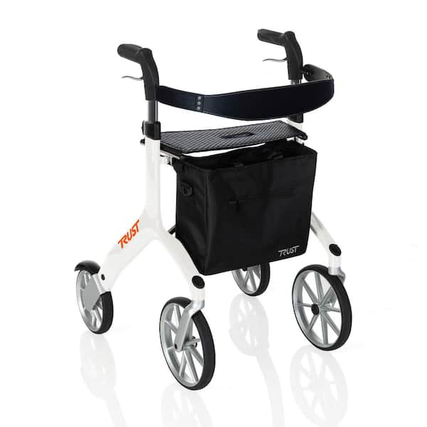 Stander Trust Care Let's Fly 4-Wheel Lightweight Folding Euro-Style Rollator with Seat in White