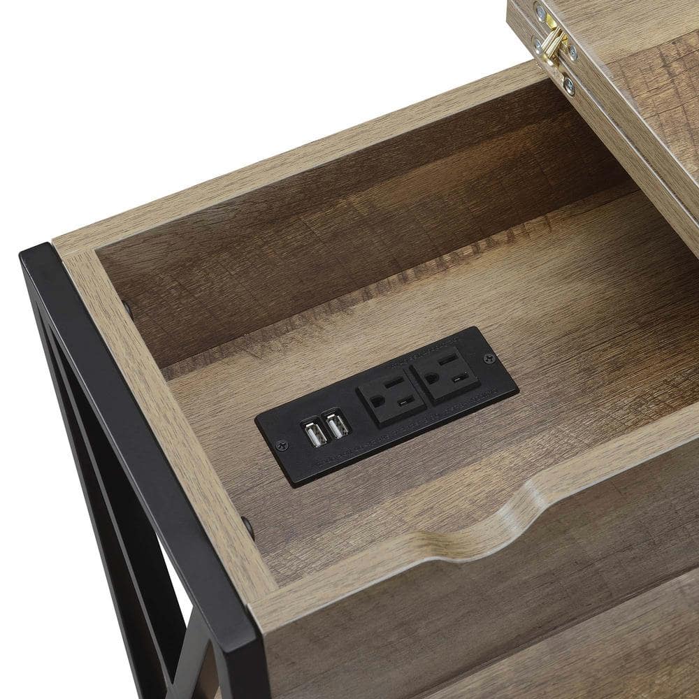 Tucson Weathered Barnwood & Black Flip Top End Table with Charging Station