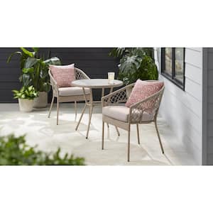 Fairlake Natural 3-Piece Steel Wicker Outdoor Bistro Set with Biscuit Cushions