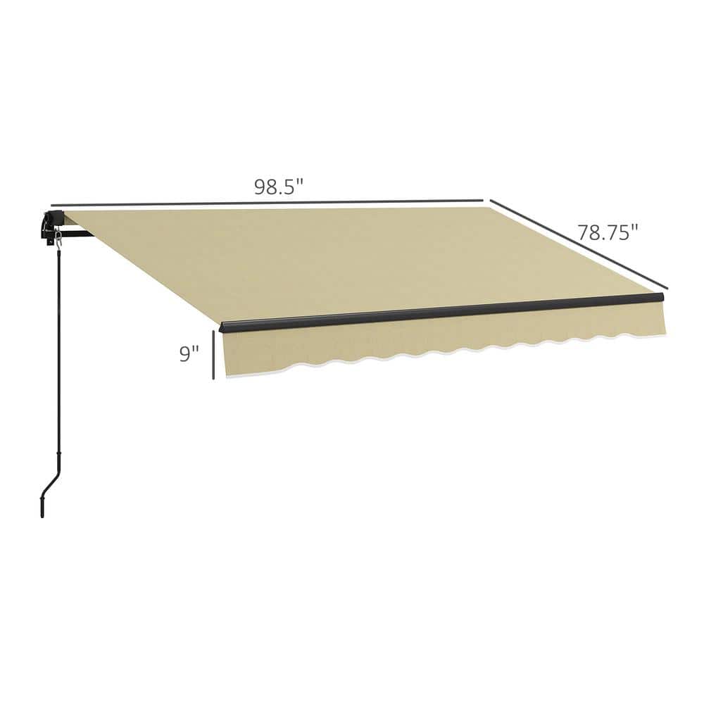 Outsunny Beige 98.5'' Retractable Patio Awning with Manual Crank