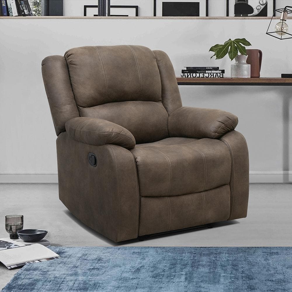 Brown Microfiber Upholstered Manual Recliner with Pillowtop Arms