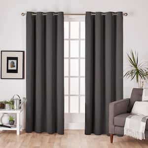 Charcoal Sateen Solid 52 in. W x 96 in. L Noise Cancelling Thermal Grommet Blackout Curtain (Set of 2)