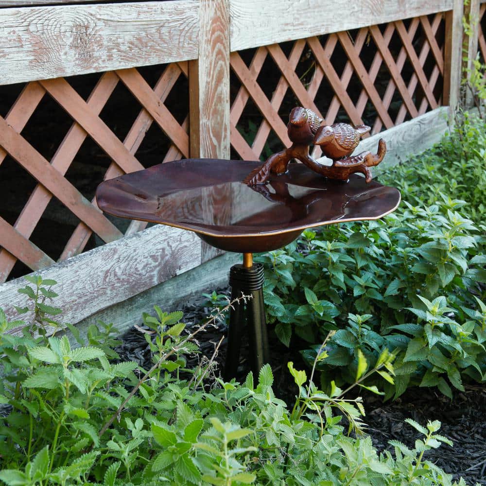 Antique Copper Birdbath with Wrought Iron Tripod Stand