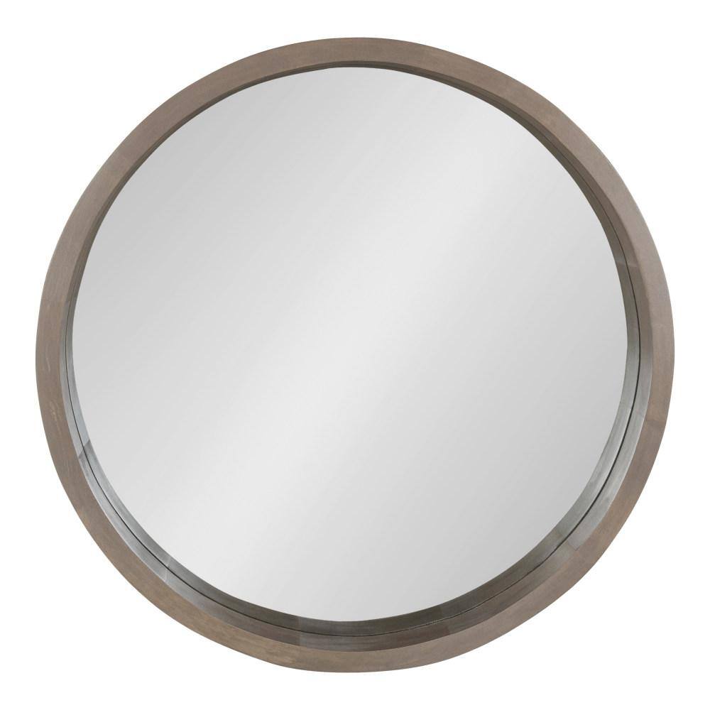 22" Gray Round Wood Frame Wall Mirror