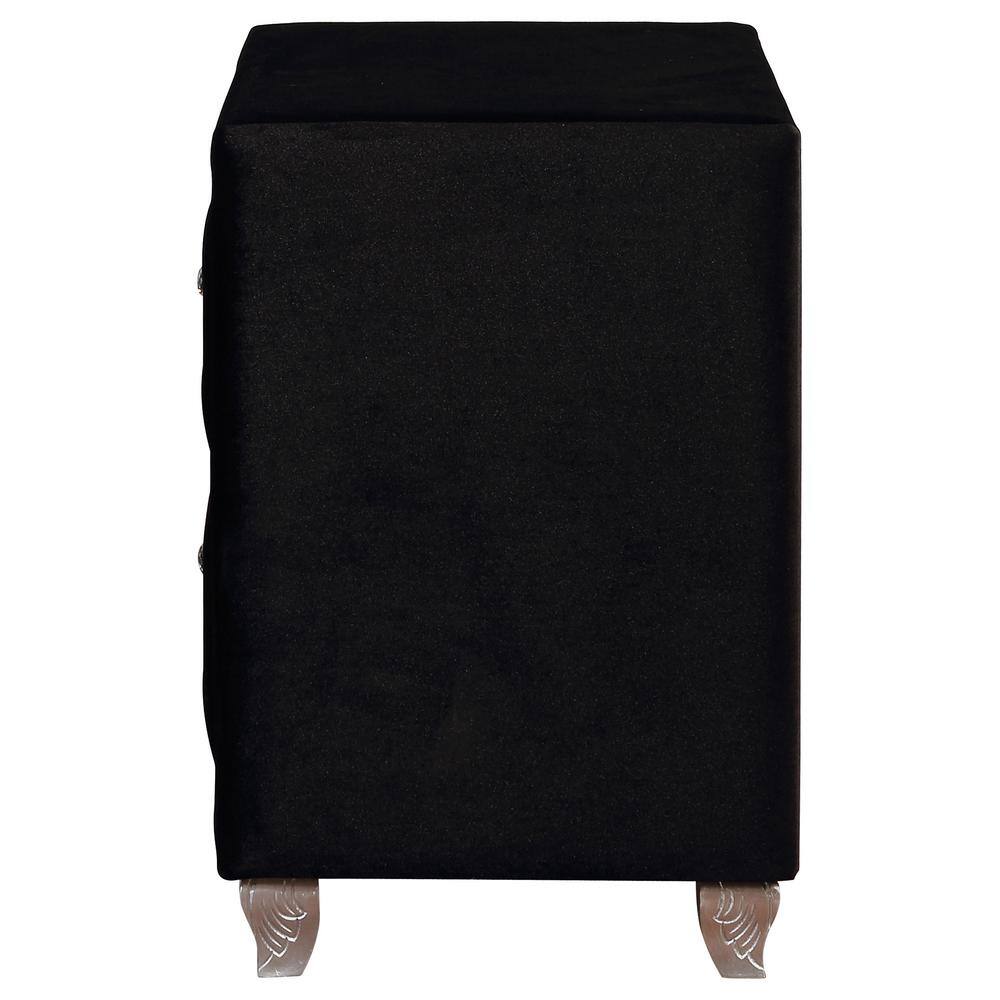 Deanna Black Velvet 2-Drawer Nightstand with Crystal Knobs