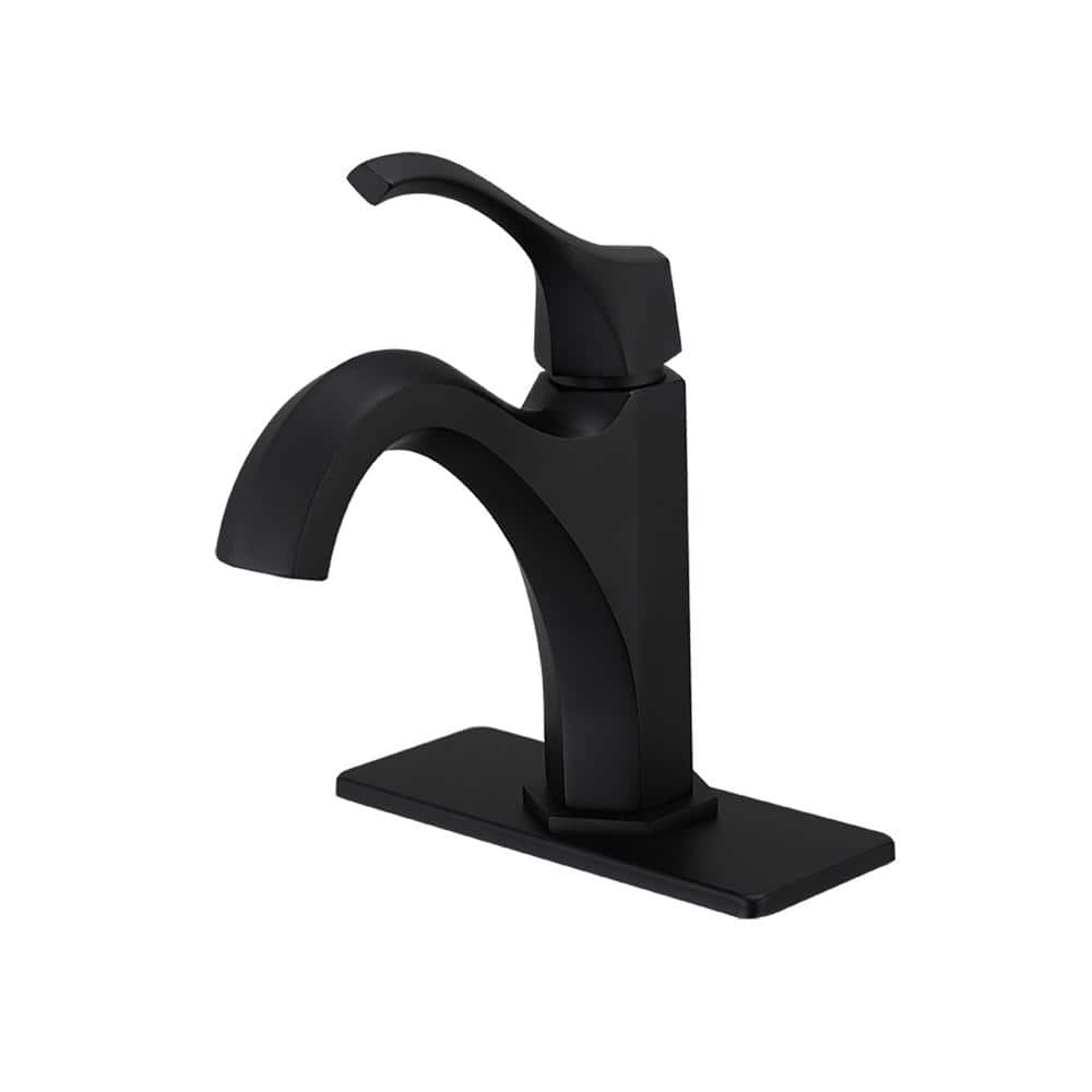 Single Handle Single Hole Bathroom Faucet with Drain Assembly in Matte Blac