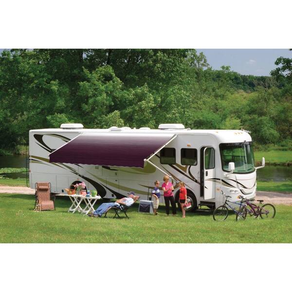 DOMETIC 8500 Manual Patio Awning with Polar White Weathershield - 19 ft., Maroon Linen Fade
