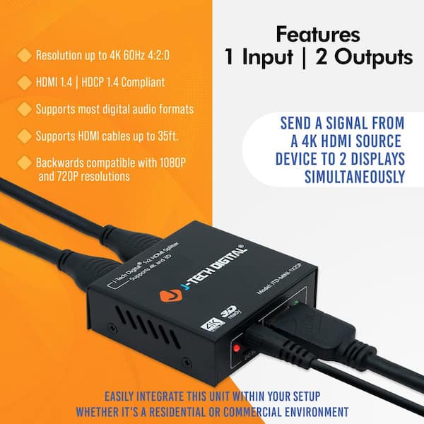 J-Tech Digital HDMI Splitter 1 Input 4 Output 1080P@60Hz