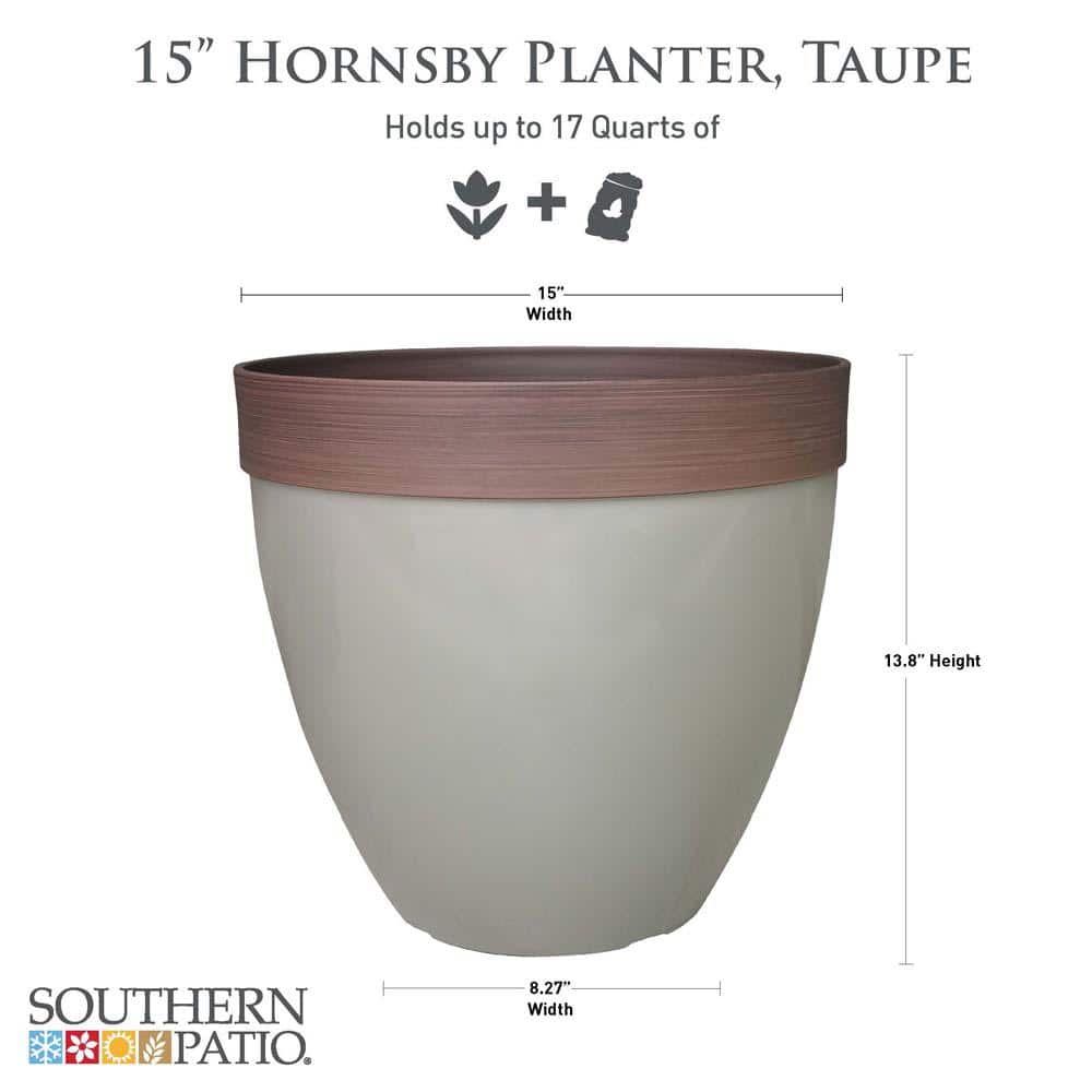 Taupe High-Density Resin Outdoor Planter with Drainage Hole