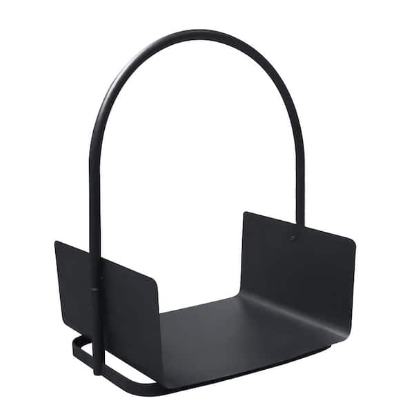 Portable Fireplace Log Holder Firewood Storage Log Baskets with Handles in Black
