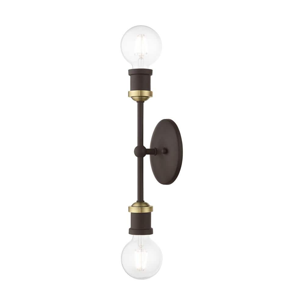 Lansdale 12" Contemporary Urban Two-Light Sconce in Bronze and Brass
