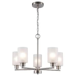 Heath 5-Light Brushed Nickel Chandelier Light Fixture with Frosted Glass Shades