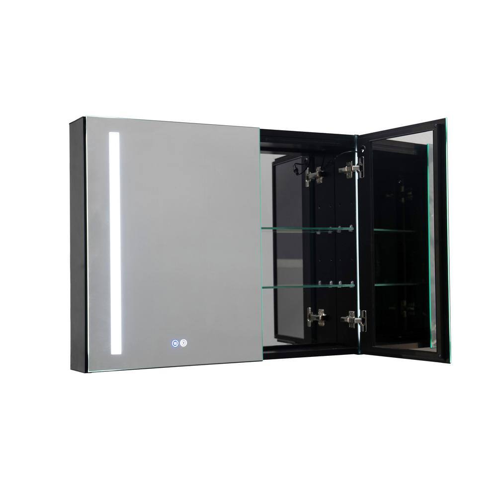 33.5 in. W x 25.6 in. H Black Rectangular Aluminum LED Lighted Anti-Fog Med