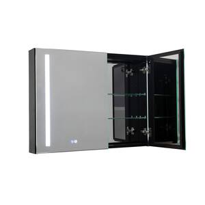 33.5 in. W x 25.6 in. H Black Rectangular Aluminum LED Lighted Anti-Fog Medicine Cabinet with Mirror, Adjustable Shelves