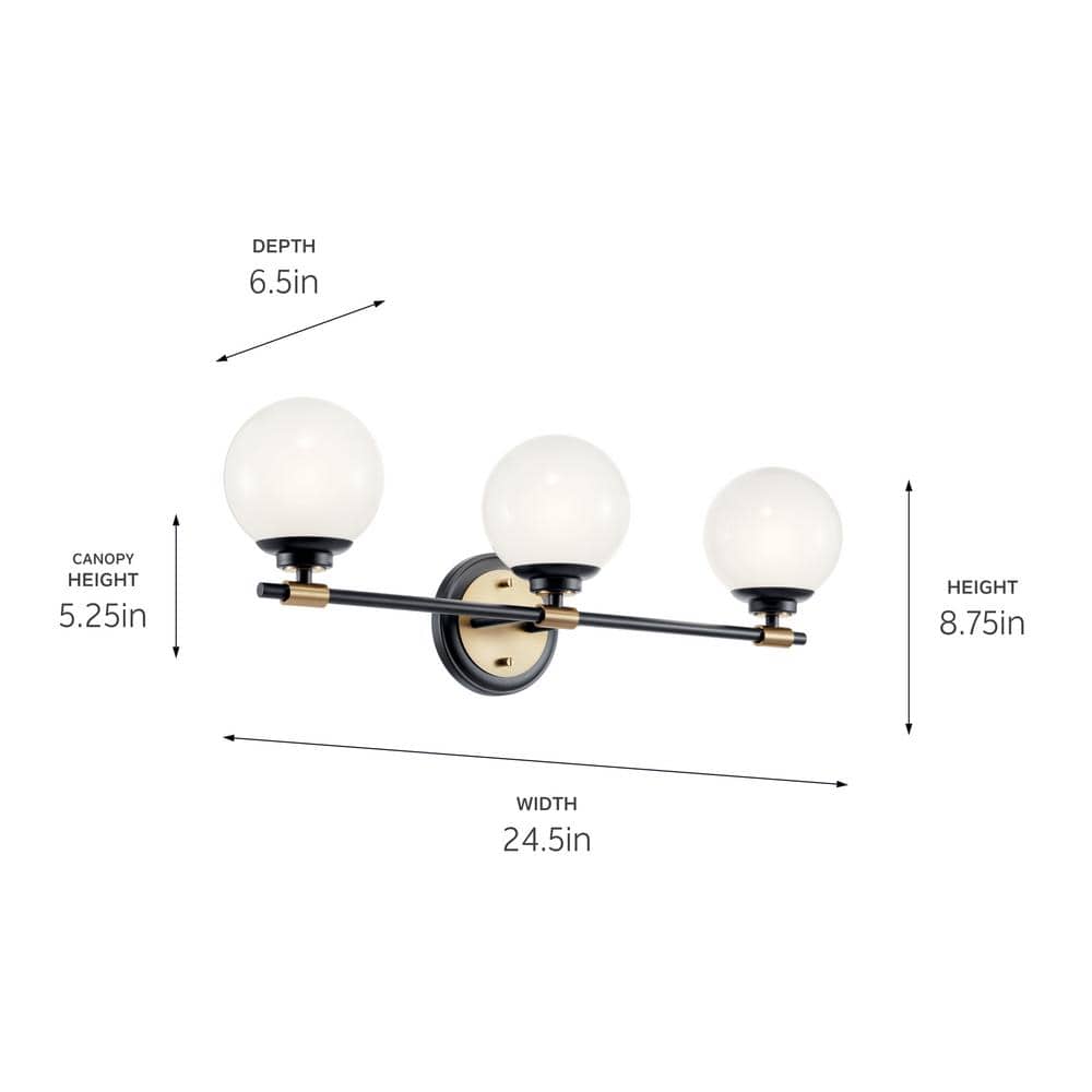 Benno Black and Bronze 3-Light Vanity with Opal Glass