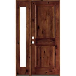 44 in. x 80 in. Rustic knotty alder 2-Panel Right-Hand/Inswing Clear Glass Red Chestnut Stain Wood Prehung Front Door