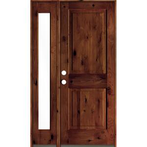 46 in. x 80 in. Rustic knotty alder Right-Hand/Inswing Clear Glass Red Chestnut Stain Wood Prehung Front Door w/Sidelite