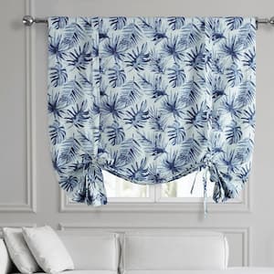 Artemis Blue Printed Cotton 46 in. W x 63 in. L Room Darkening Rod Pocket Tie-Up Window Shade (1 Panel)