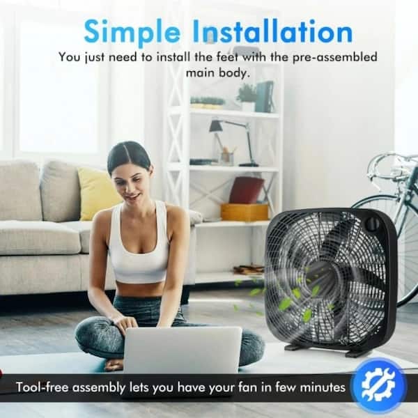 Adrinfly 20 in. 3 Fan Speeds Box Fan in Black with Knob Control