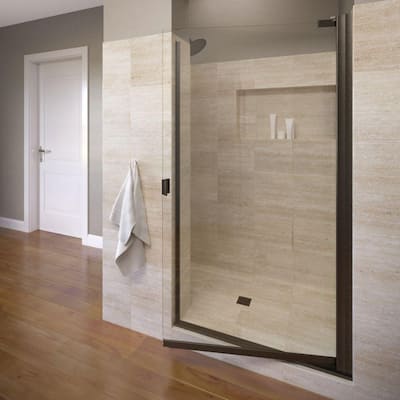 Armon 28-1/8 in. x 66 in. Semi-Frameless Pivot Shower Door in Oil Rubbed Bronze with Clear Glass