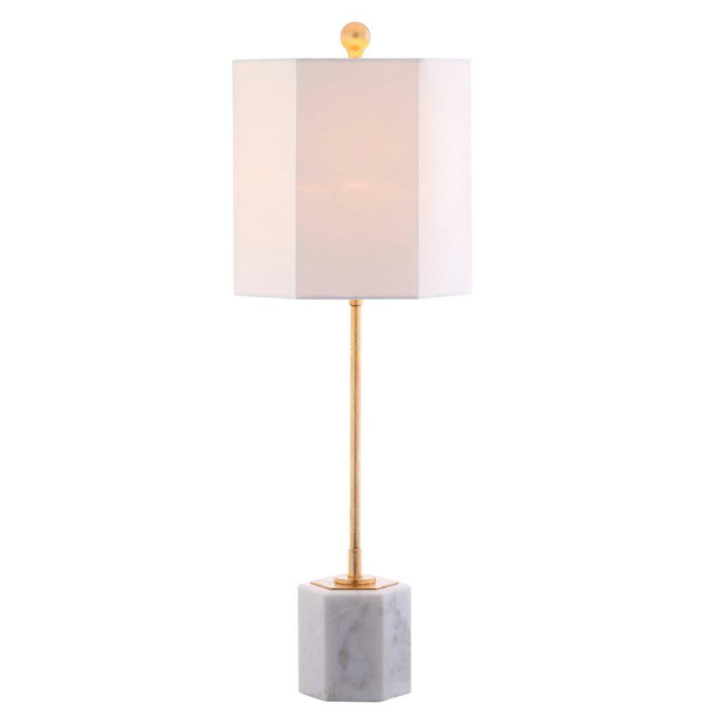 Elegant Marble & Gold Leaf Dual Table Lamp Set - Gray/White