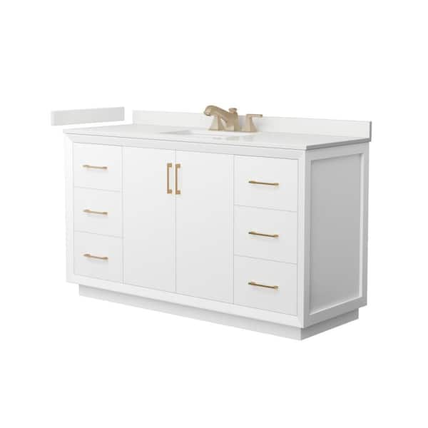 Wyndham Collection Strada 60 in. W x 22 in. D x 35 in. H Single Bath Vanity in White with White Quartz Top
