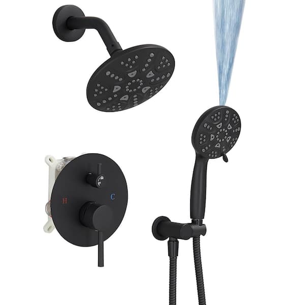 Single Handle 5-Spray Round Shower Faucet 2.5 Gpm with Detachable Handheld Shower in Black (Valve Included)