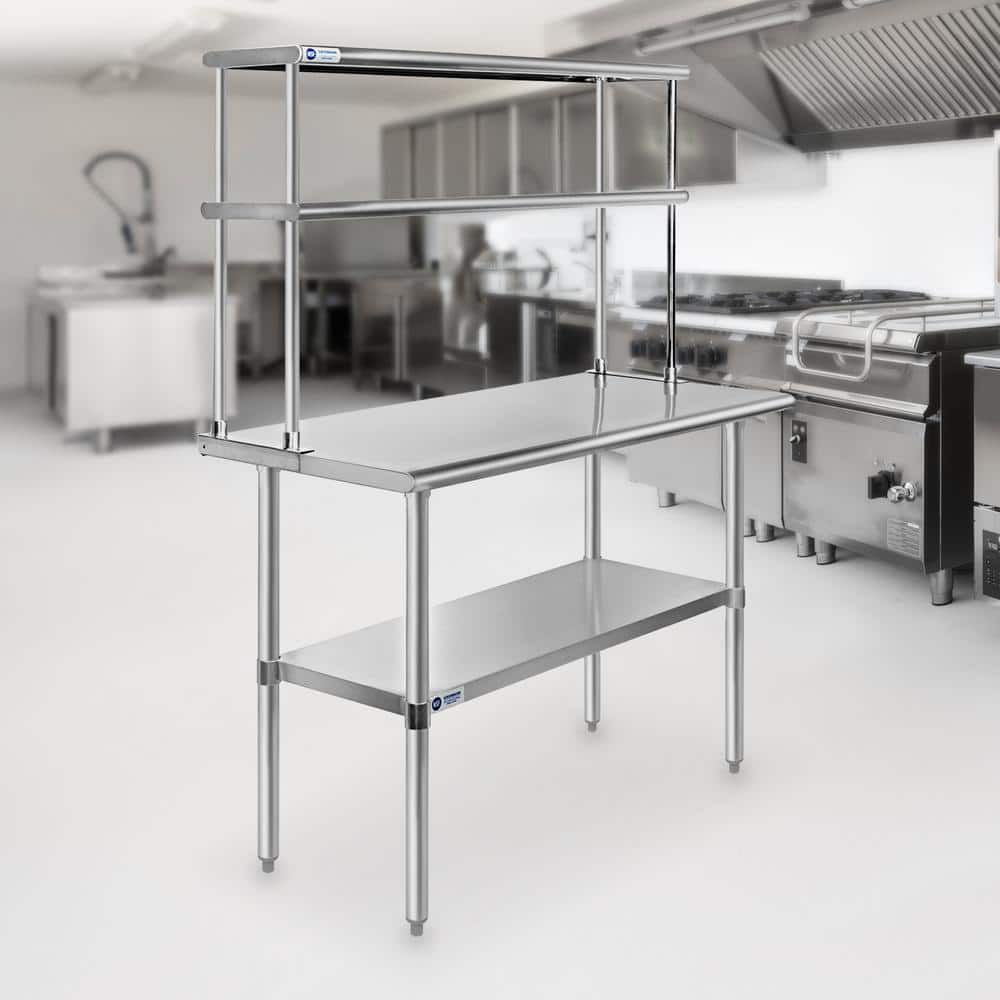 48" Long Stainless Steel Commercial Prep Station with Double Overshelf