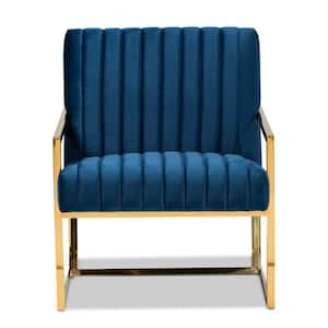 Janelle Royal Blue and Gold Fabric Accent Chair