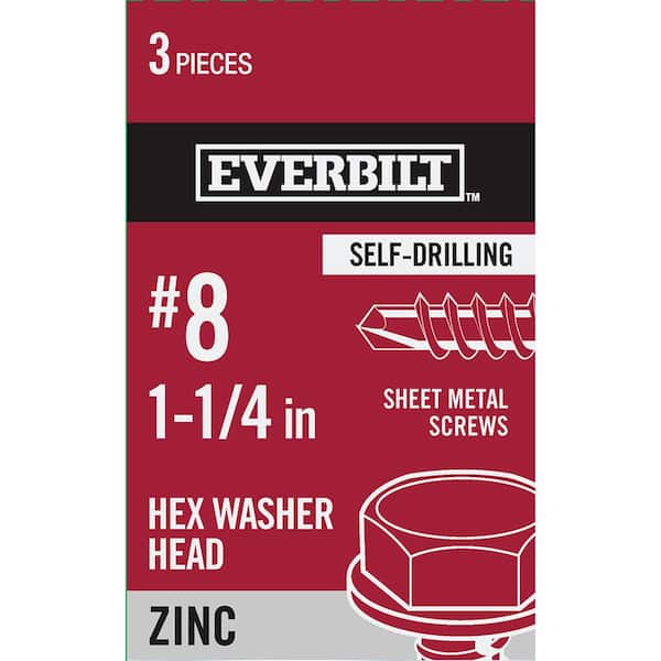 Everbilt #8 1-1/4 in. External Hex Flange Hex-Head-Self-Drilling Sheet Metal Screws (3 Per Pack)