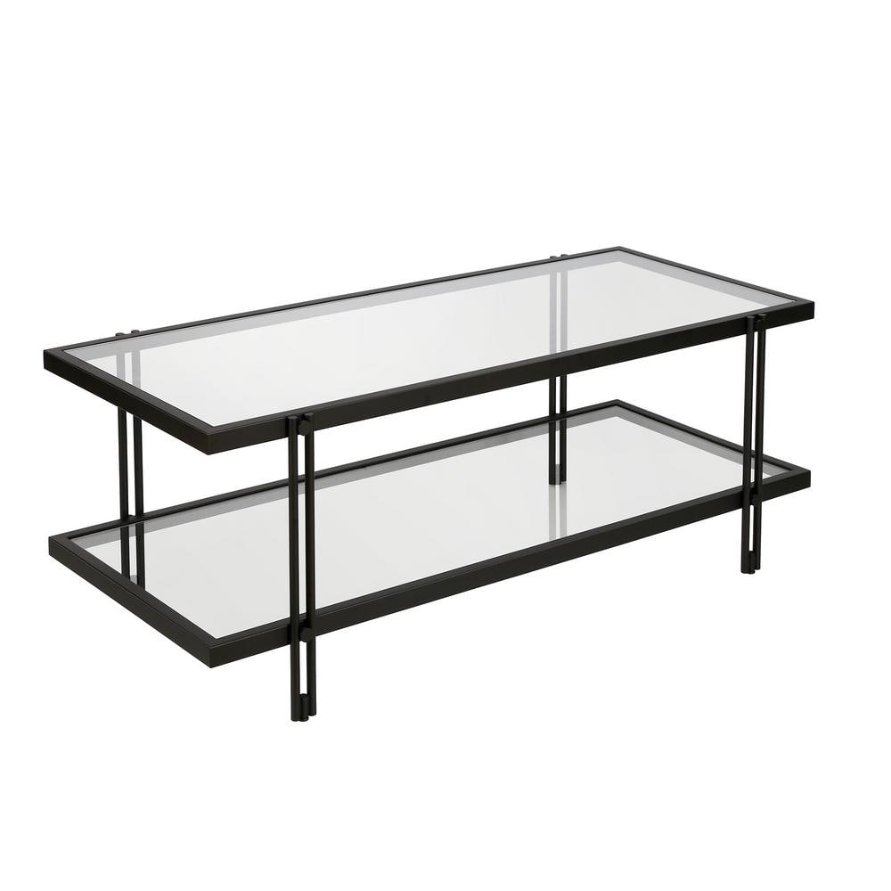 Beckham Rectangular Glass Coffee Table with Storage, Brass Finish