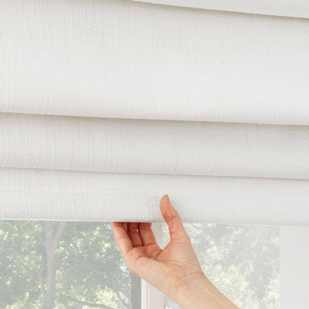 White Textured Fabric Blackout Cordless Roman Shade, 27" x 64"
