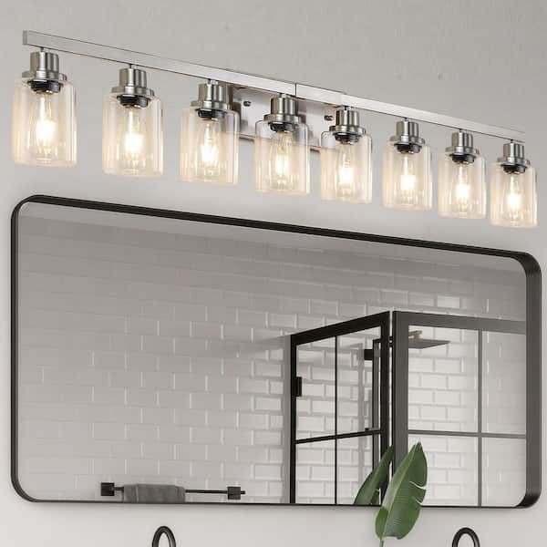 51 in. 8-Light Nickel Bathroom Vanity Light Fixture with Clear Glass Shades for Bathroom Vanity Dressing Area Lighting
